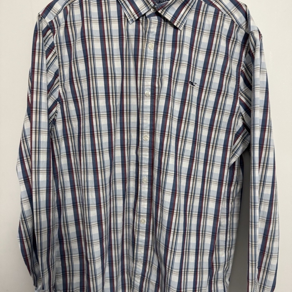 Vineyard Vines Men's Whale Shirt Plaid Cotton Multicolor Long Sleeve Button-Up L